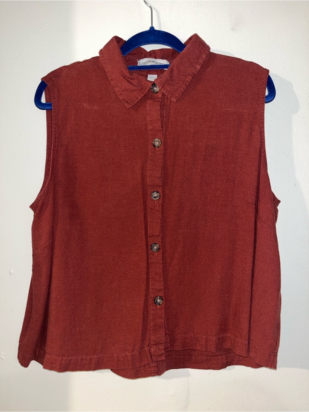 Sleeveless Button-Down Shirt in Rust Red by Alexander Jordan